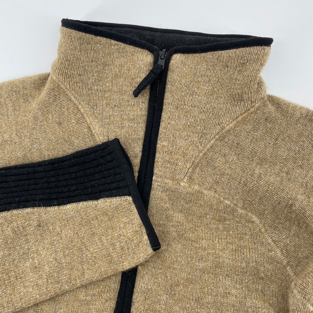The Territory Ahead Men's Large Lambswool Quarter Zip Sweater Tan Black Pullover